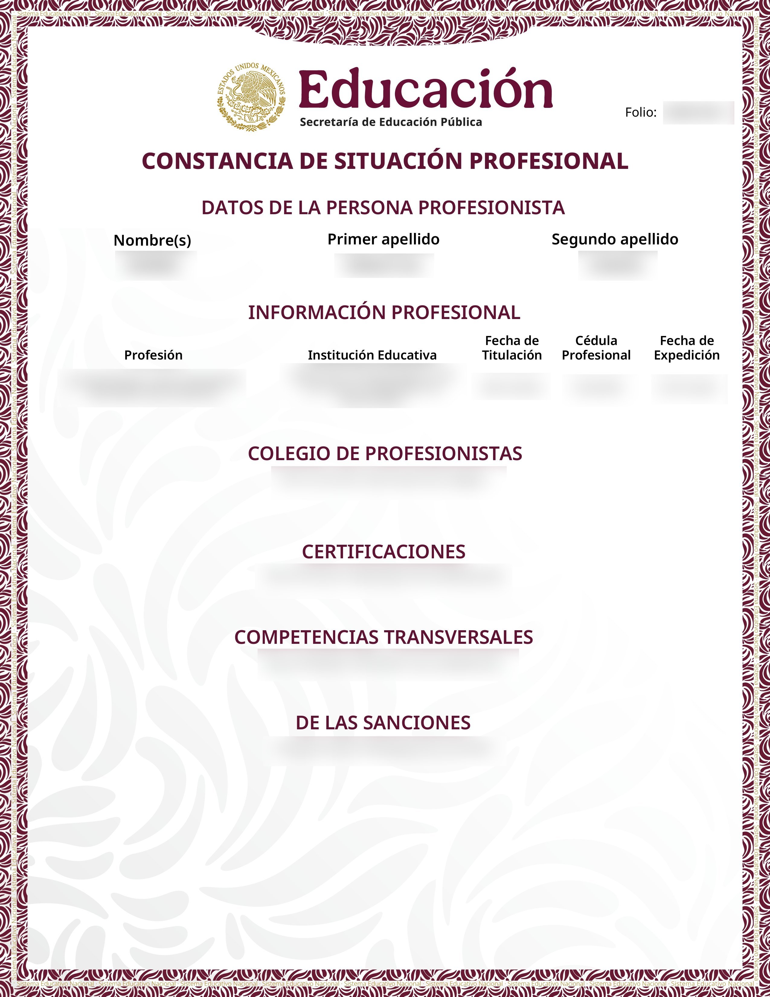 Constancia de Situación Profesional - Secretaría de Educación Pública